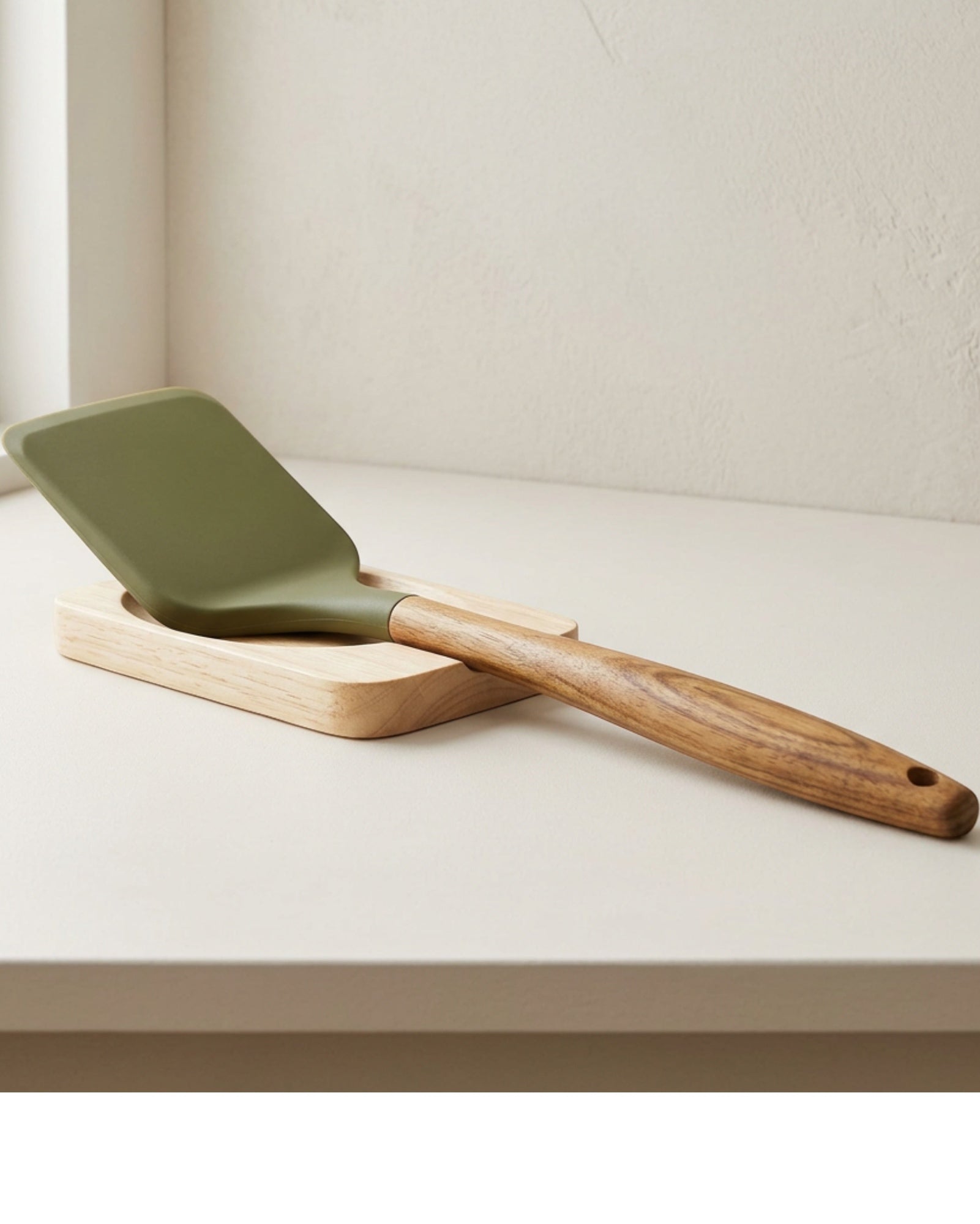 Heoub Wood-Handle Silicone Solid Turner 32 cm Olive - Lifestyle view